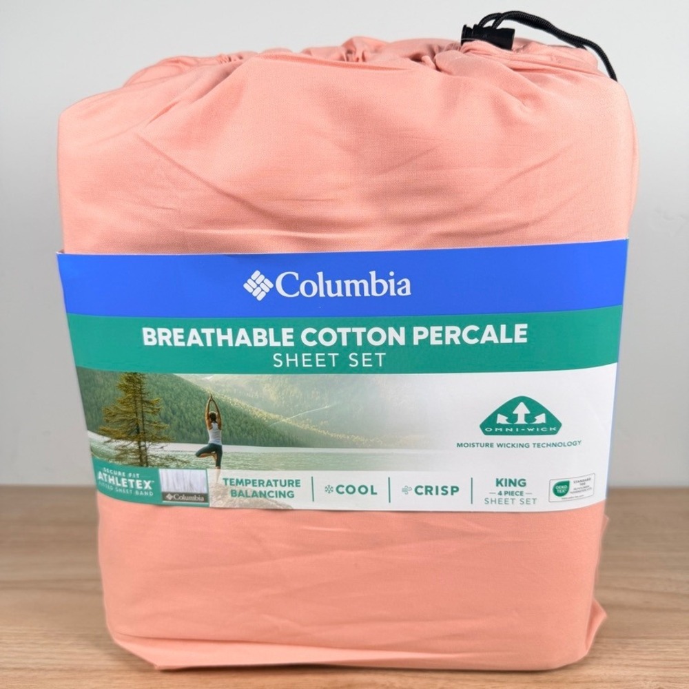 Columbia Breathable 100% Cotton Percale Sheet Set King Rose 4 Pc Omni-Wick NEW